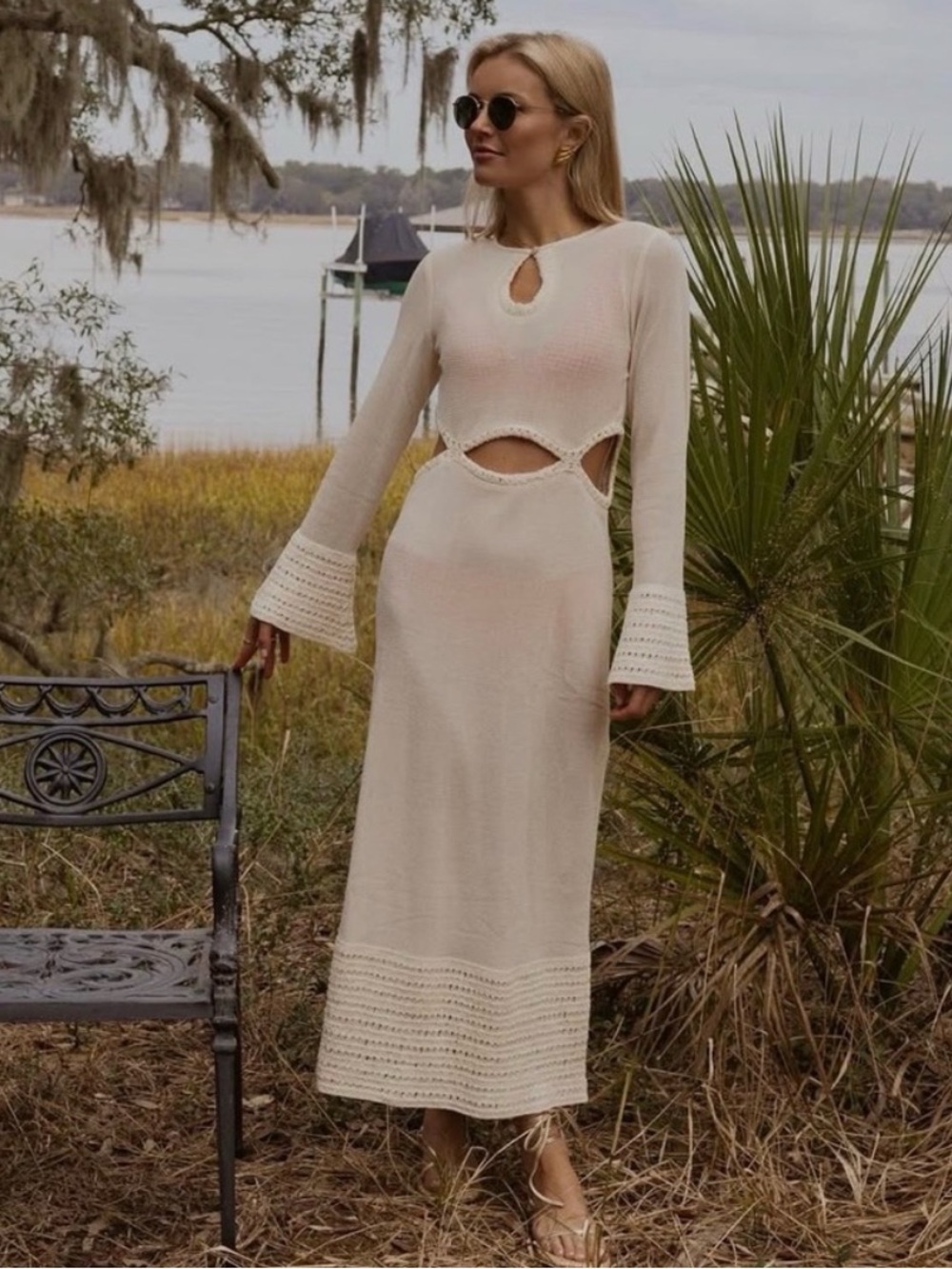 Antonio Melani x Style By Simkins Crochet Maxi Dress Cover-Up Cream Small $138